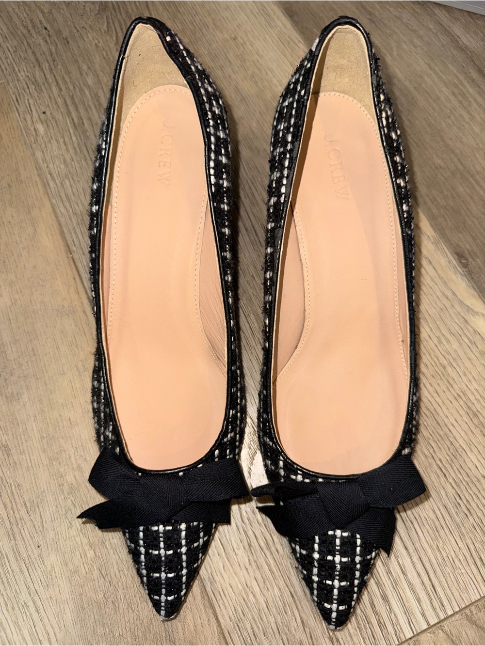 J. Crew Black Tweed Pointed-Toe Bow heels